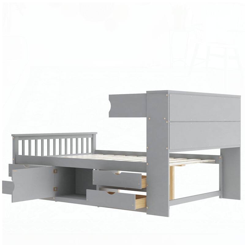 Captain Platform Bed Frame with Storage Bookcases and Shelves