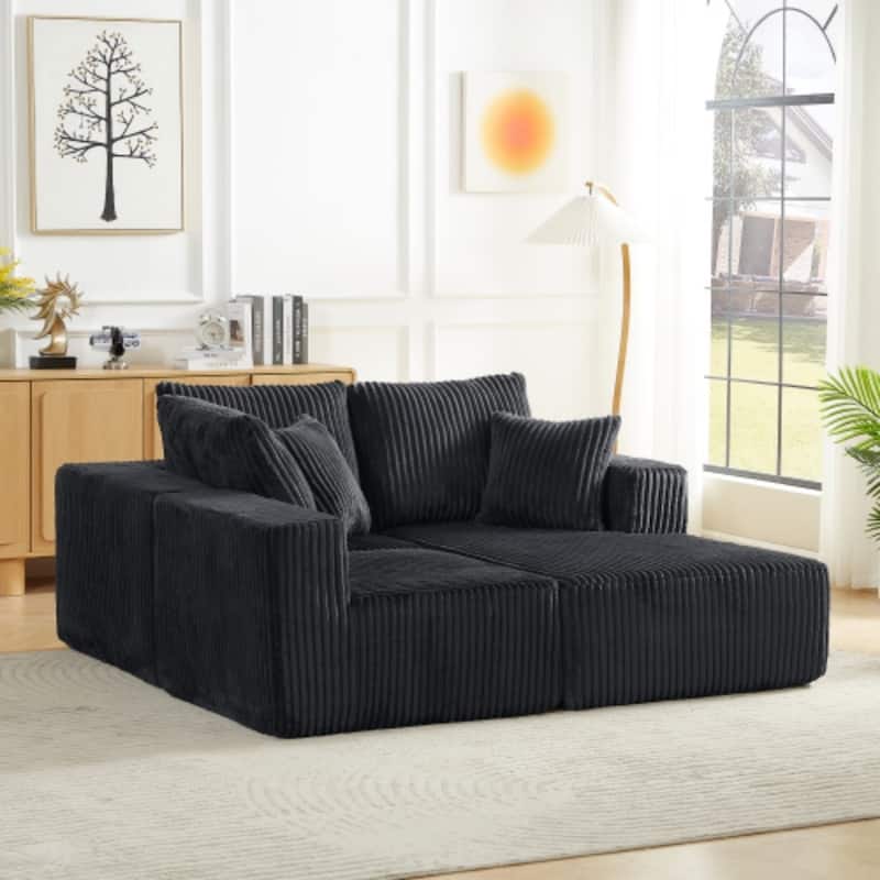 103.5" Corduroy Modular Upholstered Compressed Sectional Sofa with Deep Seat