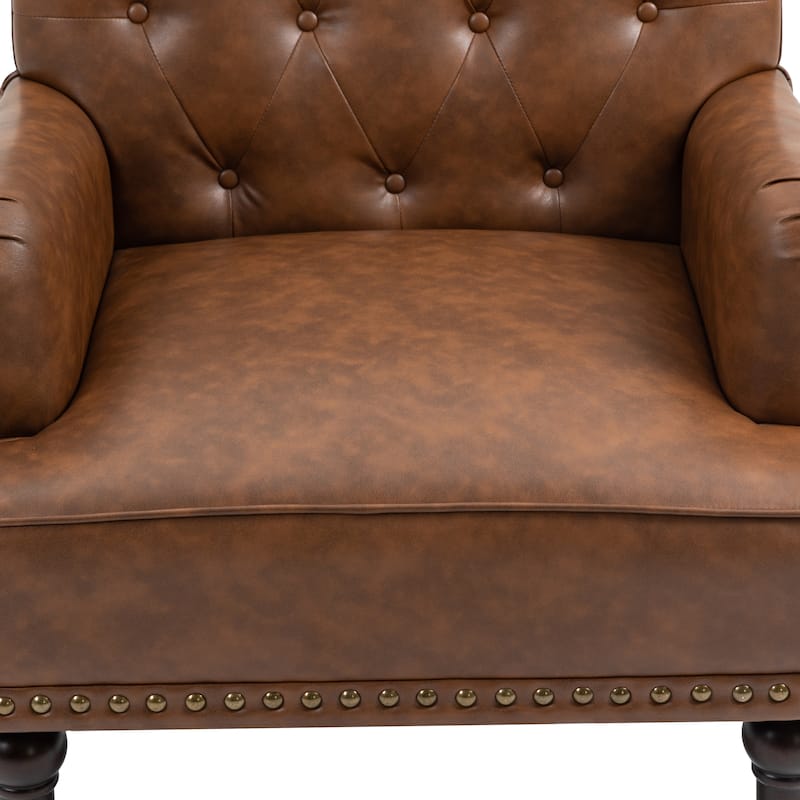 Mid-Century Leather Tufted Accent Chair for Living Room
