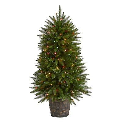 5ft. Fir Artificial Christmas Tree with 200 Multicolored Lights and 428 Branches in Decorative Container - Festive X-Mas Glow