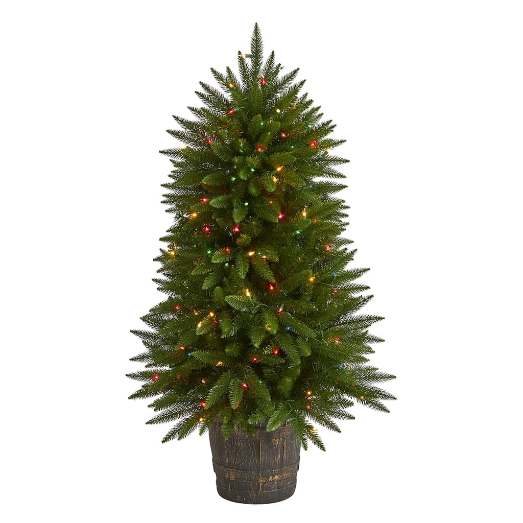 5ft. Fir Artificial Christmas Tree with 200 Multicolored Lights and 428 Branches in Decorative Container - Festive X-Mas Glow