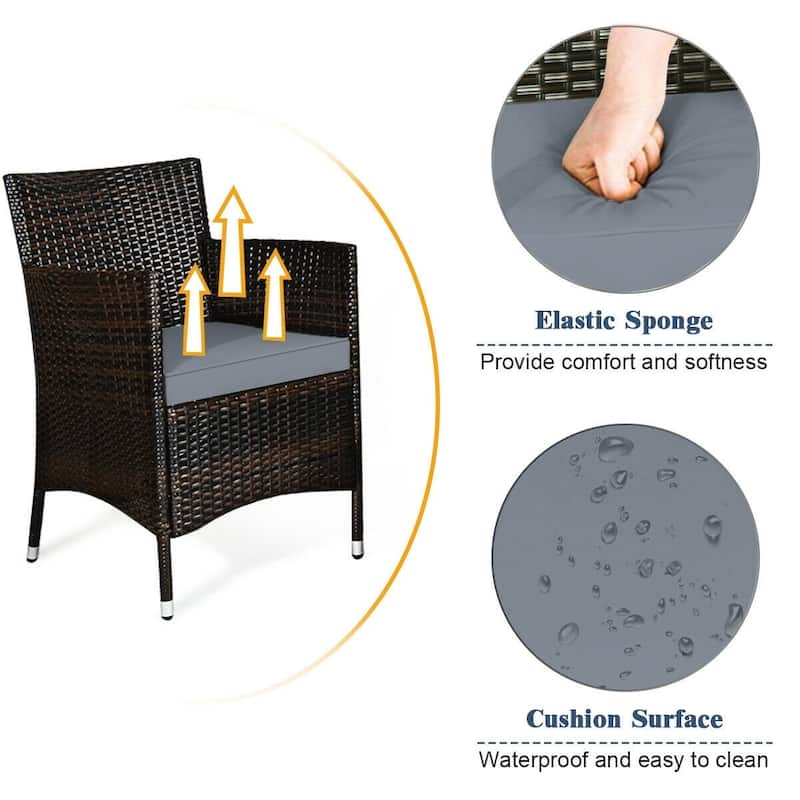 Rattan Patio Conversation Furniture Set with Glass Table and Comfortable Sofa - 4 Pcs