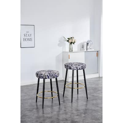 Counter Height Bar Stools Set of 2, PU Upholstered Dining Chair Stools 24 Inches Height with Footrest velvet