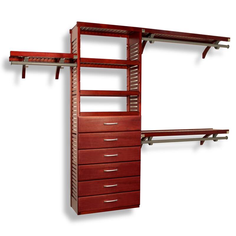 John Louis Home Solid Wood Reach-In Closet System with 6-Drawers Red Mahogany