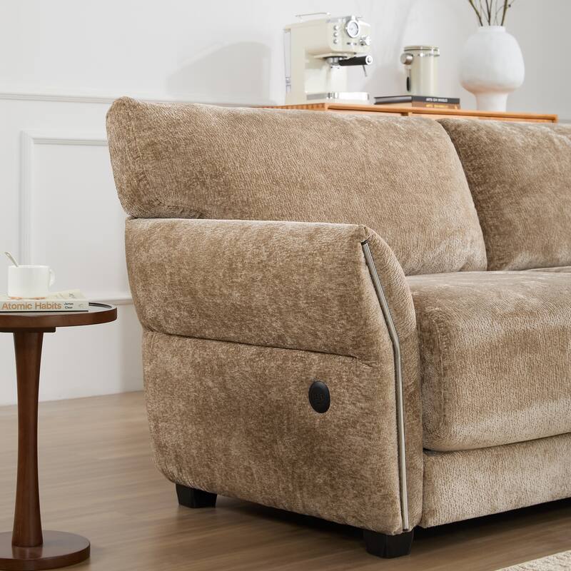 110 Inch L-Shaped Chenille Sectional Sofa with USB and Type-C Charging, Petal Armrests, Movable Ottoman for Living Room