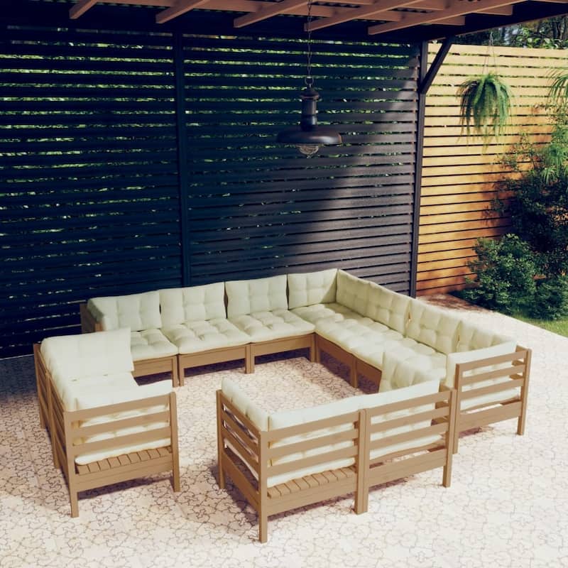 vidaXL Solid Pinewood Patio Lounge Set 12 Piece with Cushions Multi Colors - 25" x 25" x 24.6"