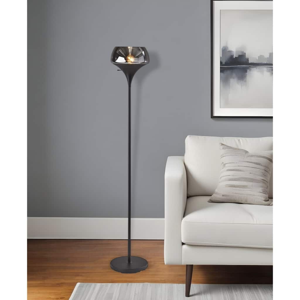 70-Inch Black Floor Lamp with Black Glass Shade and Adjustable Light - 12” x 12” x 69.50”