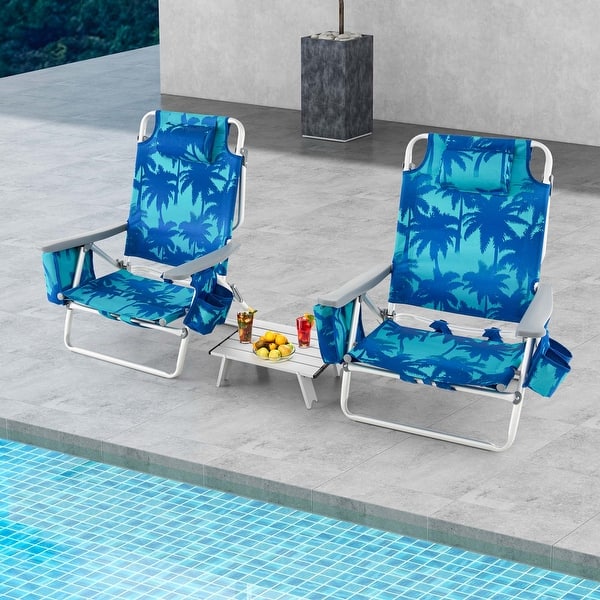 Costway 2-Pack Folding Backpack Beach Chair Table Set 5-Position - Coconut tree