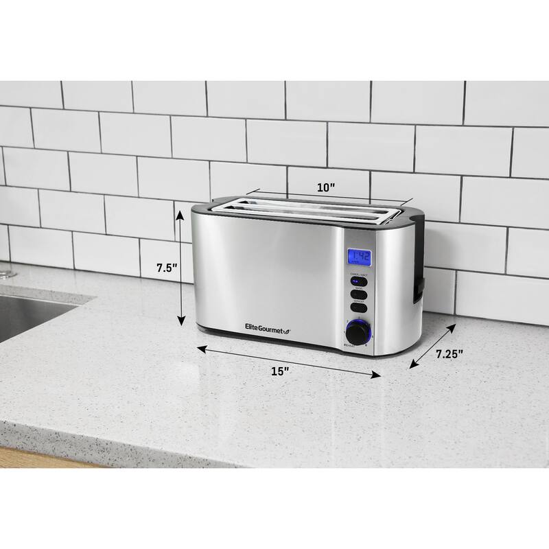 Elite Gourmet 4-Slice Digital, Stainless Steel Long-Slot Toaster