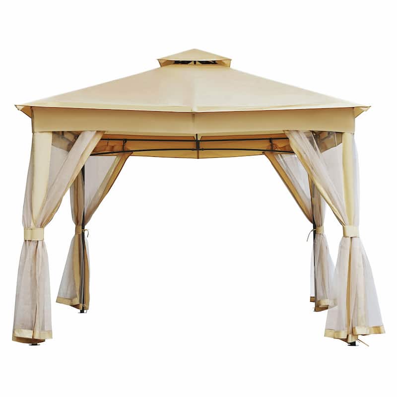 10x10 Outdoor Gazebo Tent with Double Roofs, Patio Gazebo with Mosquito Netting, Canopy for Backyard, Garden, Lawn and Deck