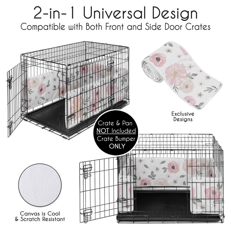 Sweet Jojo Designs Pink/Grey Boho Floral Girl Medium Dog Crate Bumper 36in. - Bohemian, Farmhouse, Shabby Chic, Rose, Watercolor