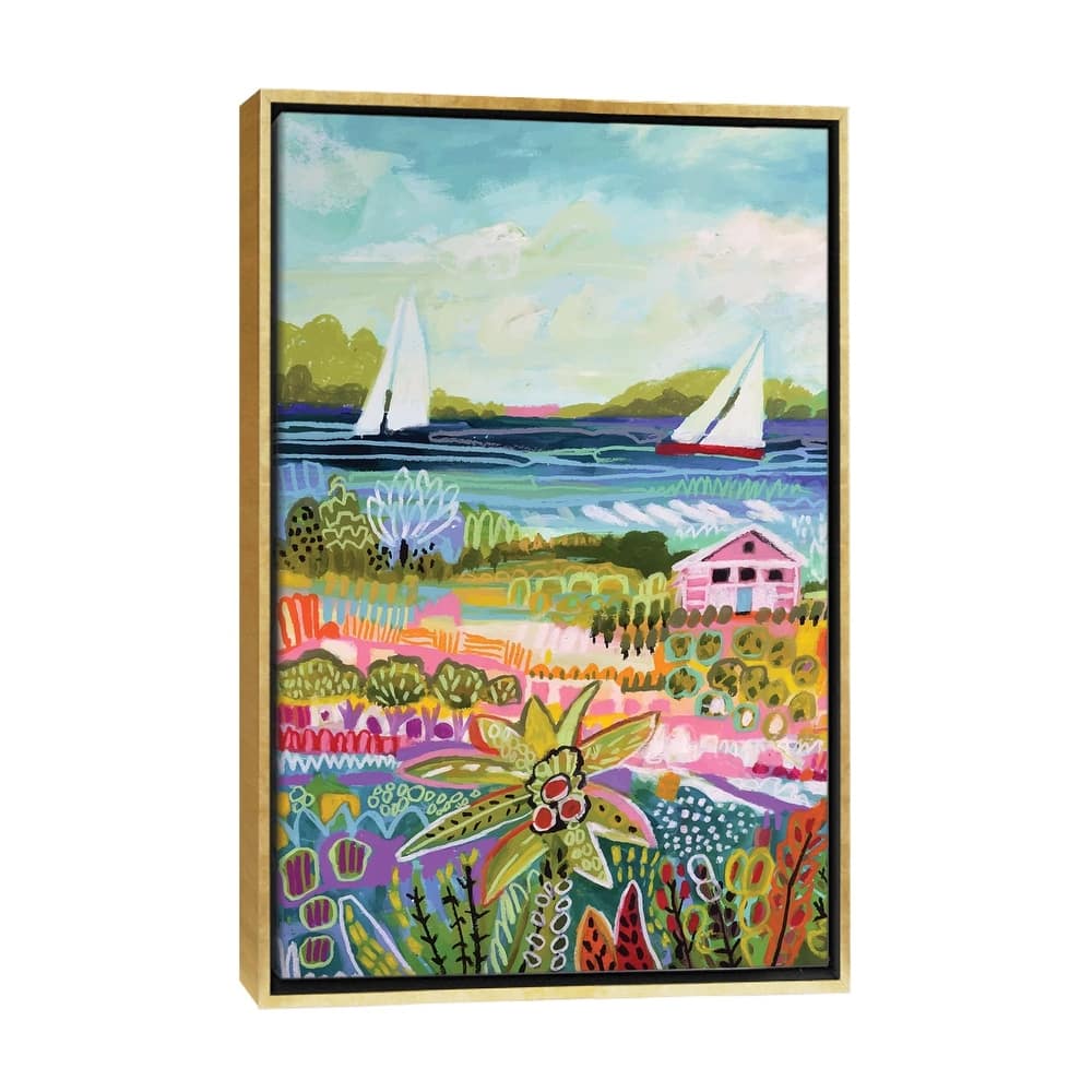 iCanvas "Two Sailboats And Cottage I" by Karen Fields Framed Canvas Print