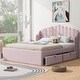 preview thumbnail 32 of 58, Full Platform Bed with Twin Trundle and 5 Storage Shelves, White Finish Pink - Queen