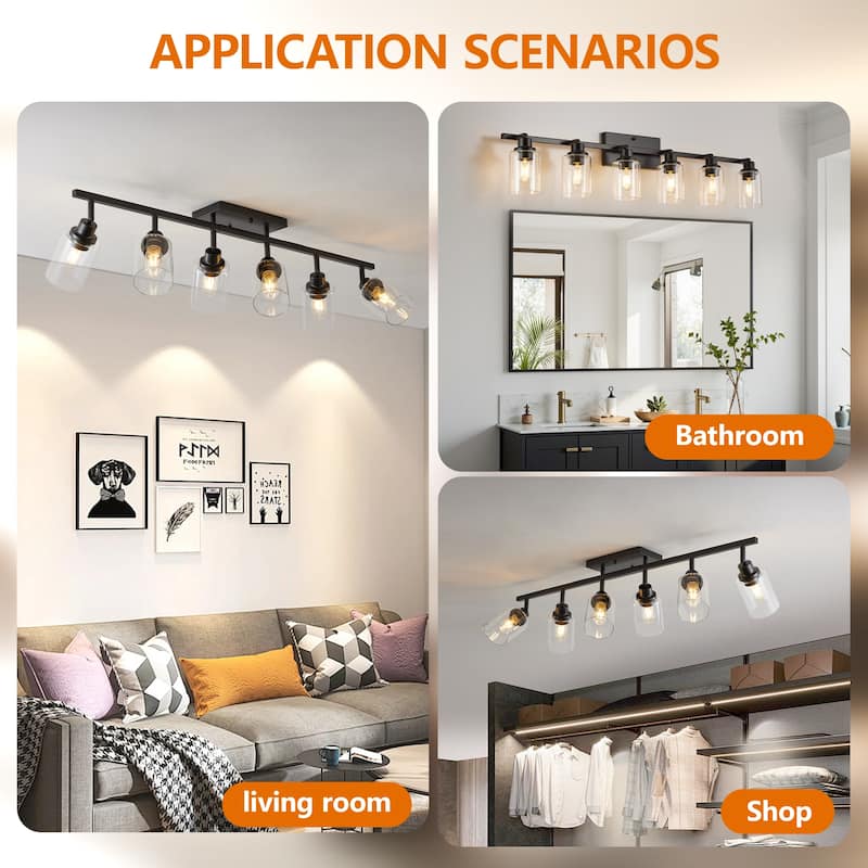 6-Light Track Lighting Kit Black Track Lighting Fixtures Bathroom Wall Sconces Ceiling Mount Kitchen Tracking Lights