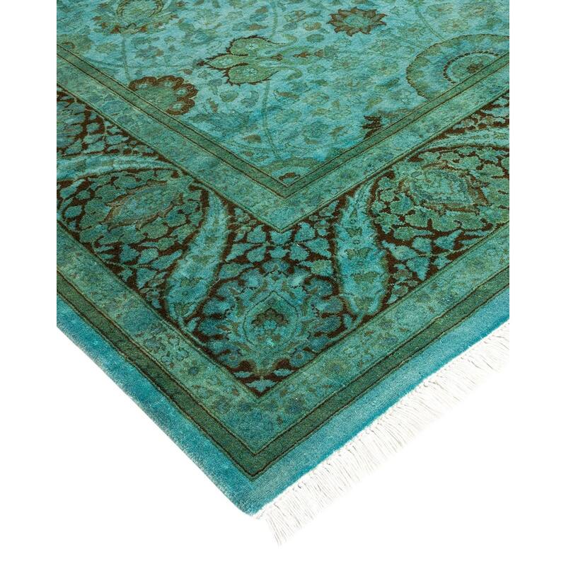 Overton Hand Knotted Wool Vintage Inspired Modern Contemporary Overdyed Blue Area Rug - 6' 0" x 9' 2"