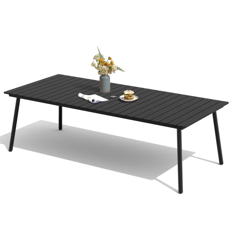94.5in Outdoor Patio Rectangle Aluminum Wood-Like Dining Table with Umbrella Hole