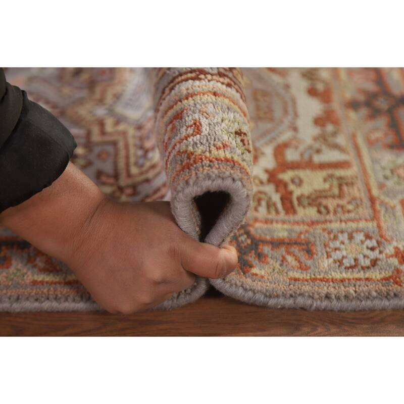 Hand Knotted Oriental 100% Wool Carpet Traditional Medallion Greys & Charcoal Heriz (serapi) Area Rug - 3' 0'' X 2' 0''