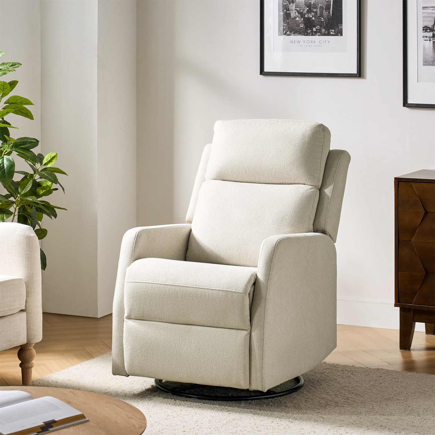 HULALA HOME Julian Modern Swivel Rocker Manual Recliner with Adjustable Headrest
