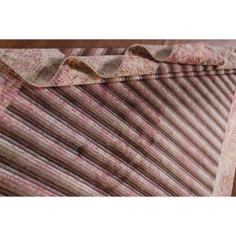 Striped Abstract Modern Area Rug Hand-Knotted Wool Carpet - 5'8"x 9'2"