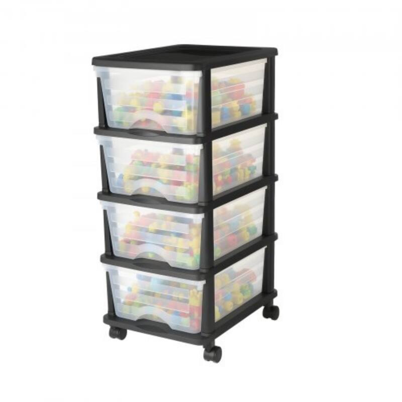 Multi-Purpose Plastic Storage Drawers with Transparent Front and Rolling Cabinet for Bedroom or Kitchen - 4-Drawers