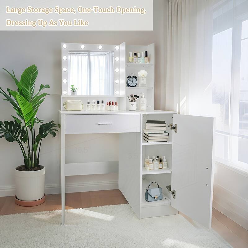 Versatile Vanity Desk with Mirror and Lights, Ideal for Makeup and Storage
