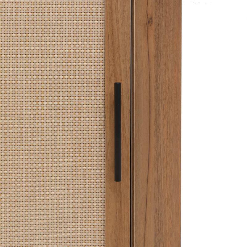 GDFStudio - Modern Rattan Storage Corner Cabinet with Adjustable Shelves