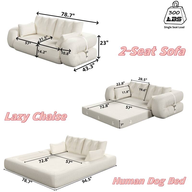 78.7" Human Dog Bed, Lazy Sofa Couch, 3-in-1 Foldable Sofa Bed