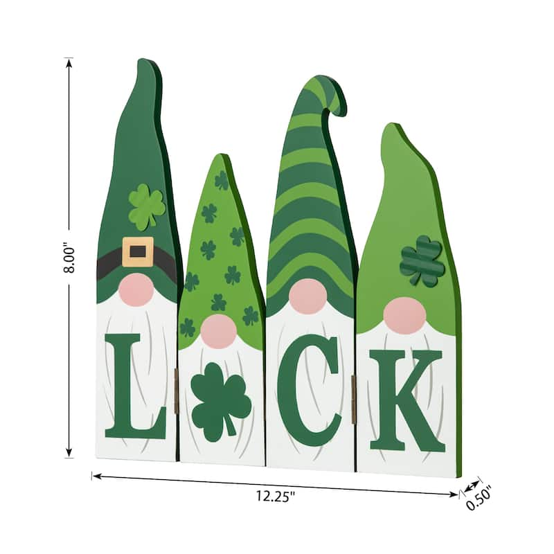Glitzhome 12.5"L St. Patrick's Wooden Luck Shamrock Gnome Table Decor