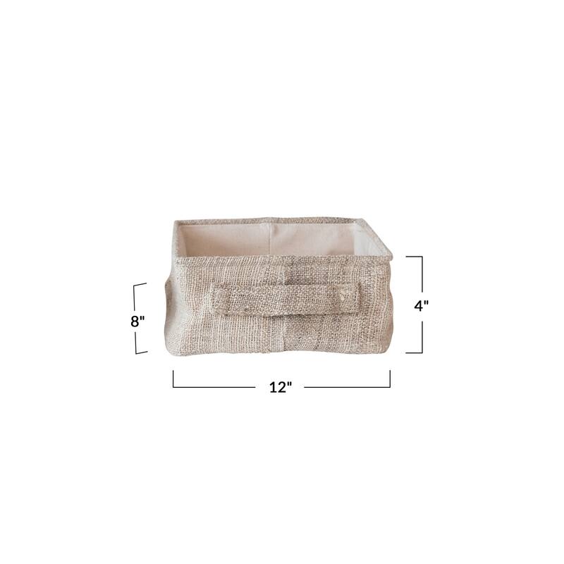 Hemp Fiber and Metal Bin with Cotton Canvas Lining and Handle