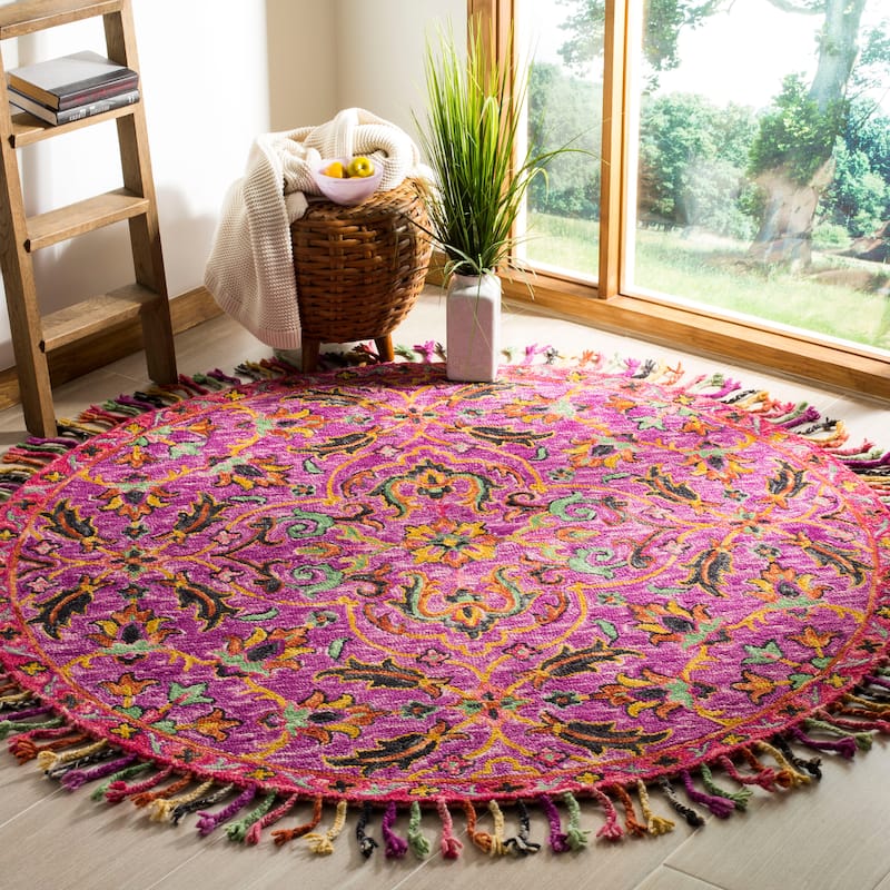 SAFAVIEH Handmade Blossom Sila Modern Floral Wool Rug - 6' Round - Purple/Multi