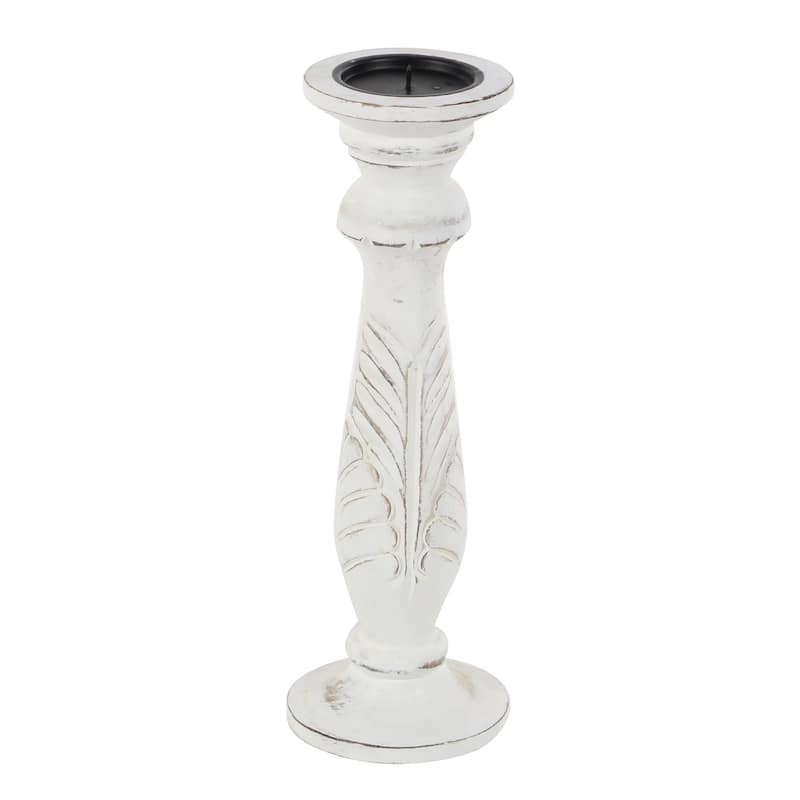Mango Wood Candle Holder - Set of 3 White - Roche River Decor - 6"W x 6"L x 18"H