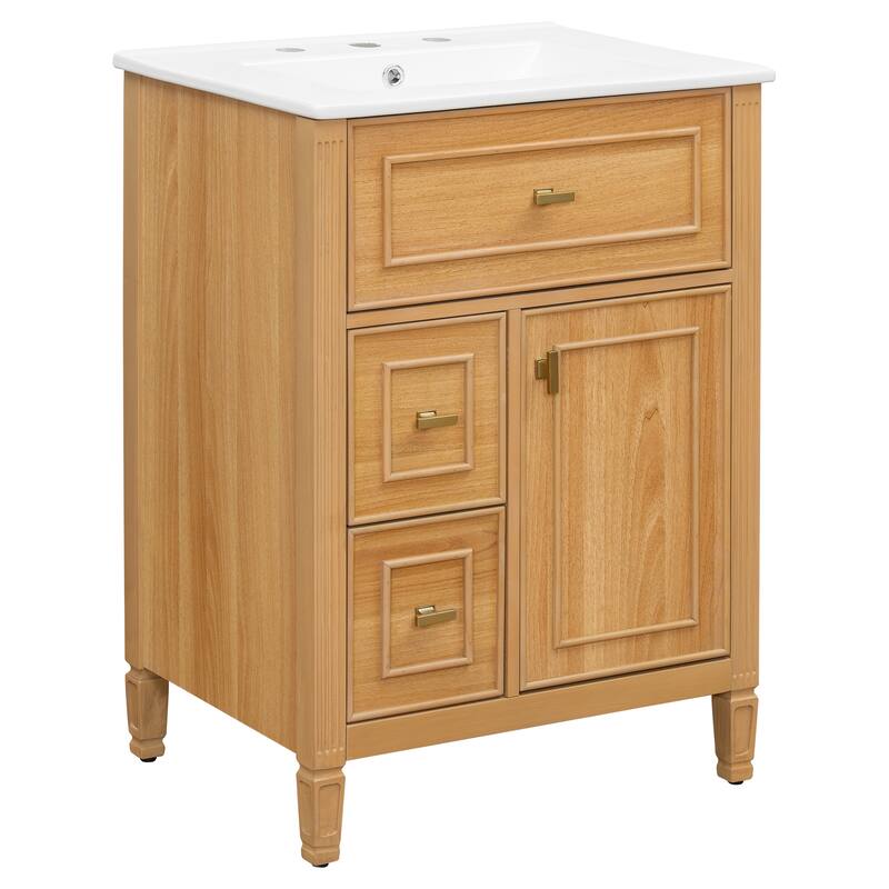 GDFStudio - Benjamin Hawthorne Modern Freestanding Bathroom Vanity with Flip Drawer Storage