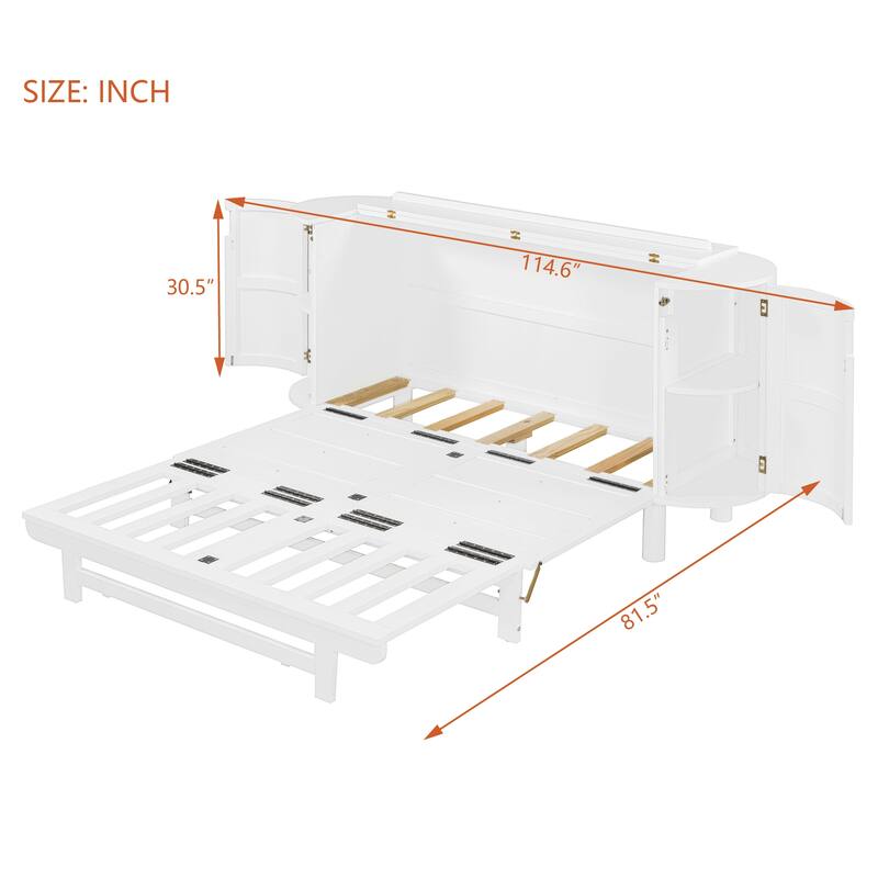 Roomfitters Queen Size Murphy Bed with Hidden Storage and Woven Front Panel, Foldable Wall Bed