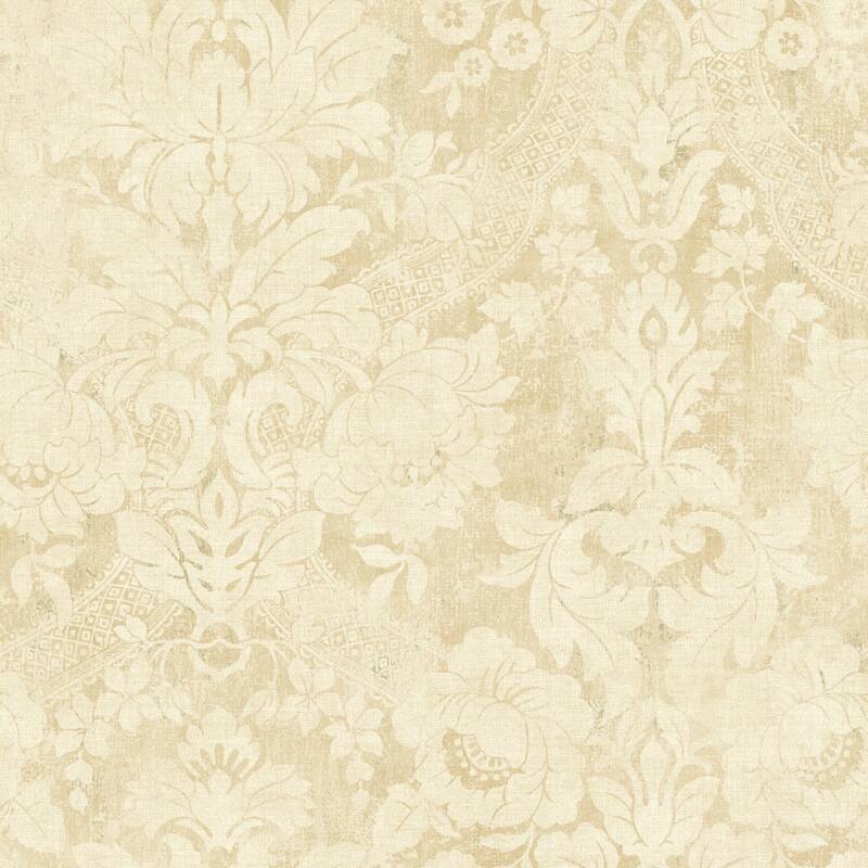 Seabrook Designs Garfield Acanthus Damask Unpasted Wallpaper - 20.5 in. W x 33 ft. L - Shortbread