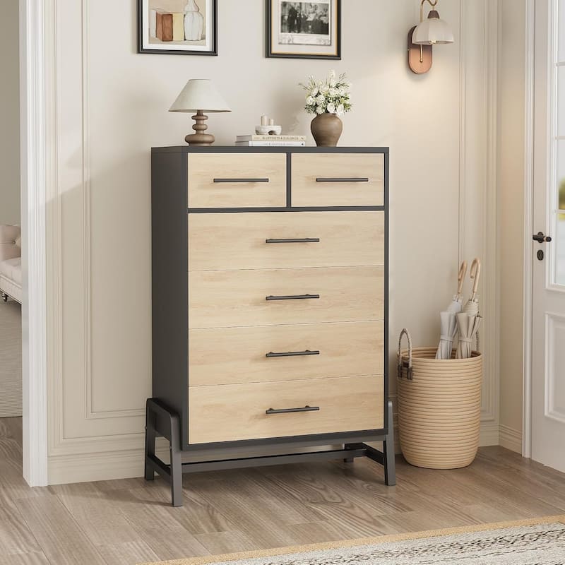 4/6/7 Drawer Dresser for Bedroom, Freestanding Wooden Storage Chest - 6-drawer - Black