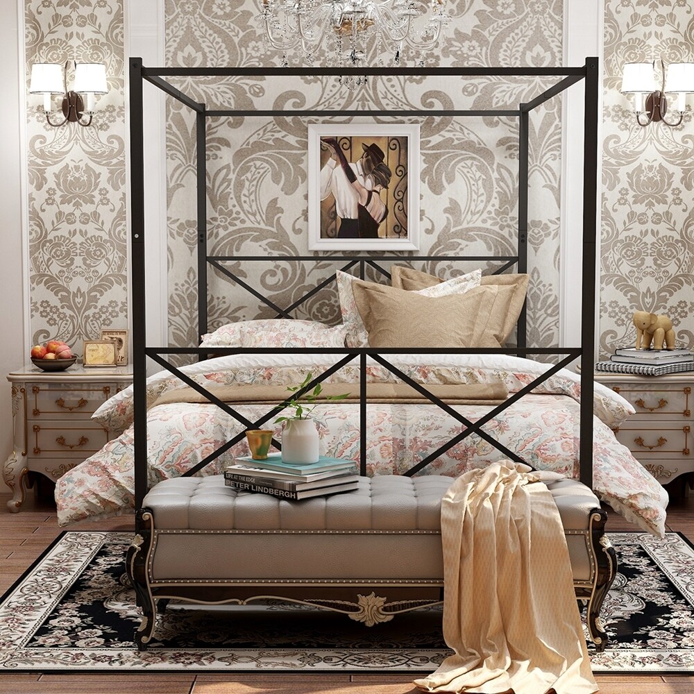 Platform canopy sale bed frame queen