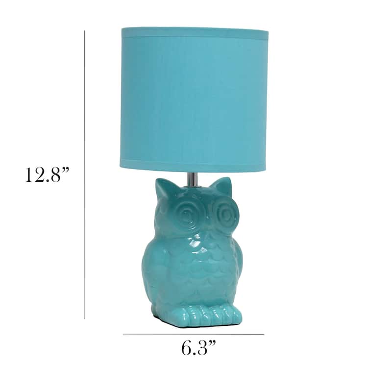 Tall Ceramic Owl Bedside Table Desk Lamp with Drum Shade - 12.75" - Tiffany Blue