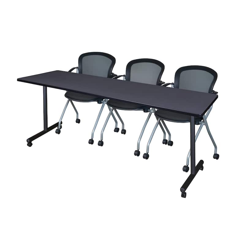 84" x 24" Mobile Training Table- Grey & 3 Chairs- Black