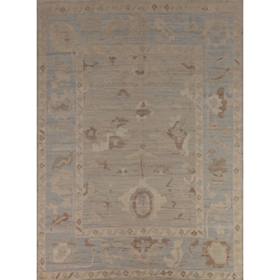 Transitional Oushak Turkish Area Rug Handmade Beige Wool Carpet - 8'3"x 9'9"