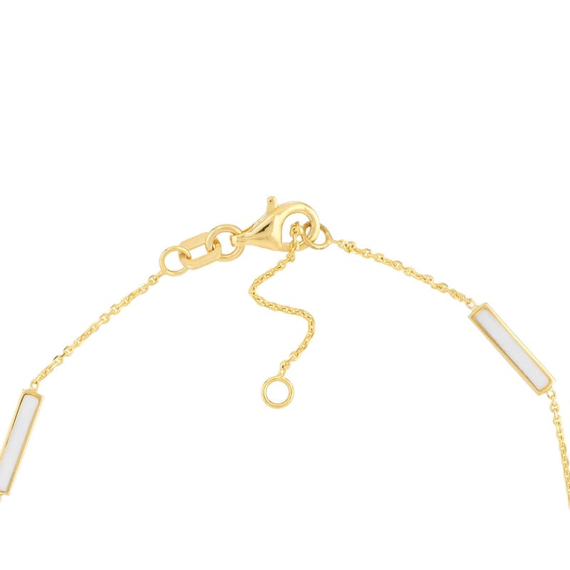 Curata 14k Yellow Gold 7.25" White Enamel Alternating Bar Stations Bracelet