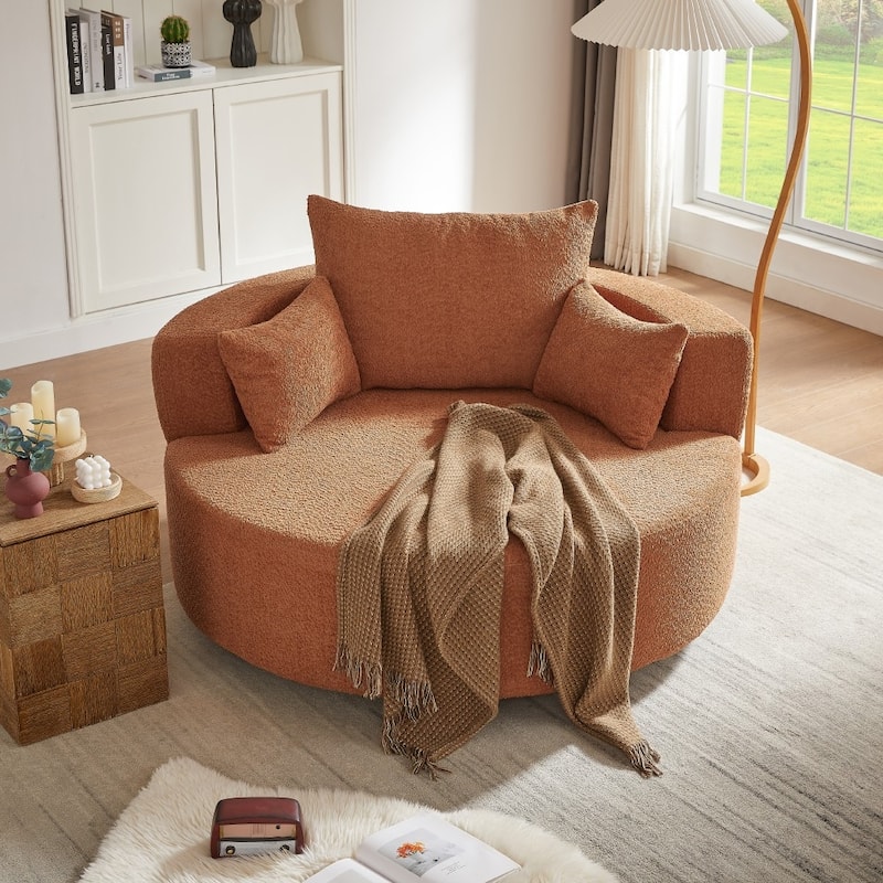 Modern 360° Swivel Round Sofa Chair with 3 Removable Pillows for Living Room - Red