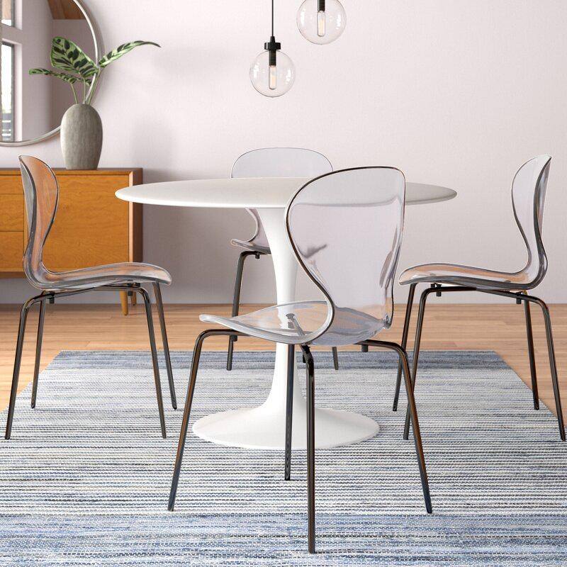 Oyster Modern Stackable Dining Chair (Set of 4) Clear Acrylic Seat with Powder-Coated Black Stainless Steel Legs