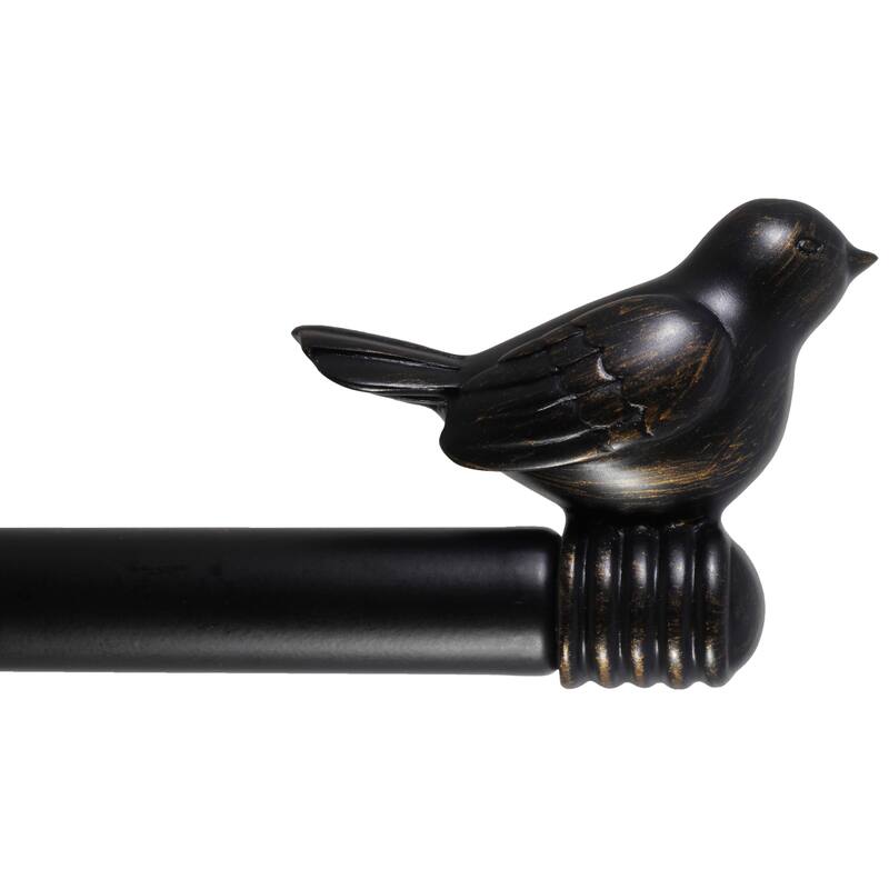Cute Bird Finial Adjustable Decorative Designer Curtain Rod - 84"-120" - Burn Gold