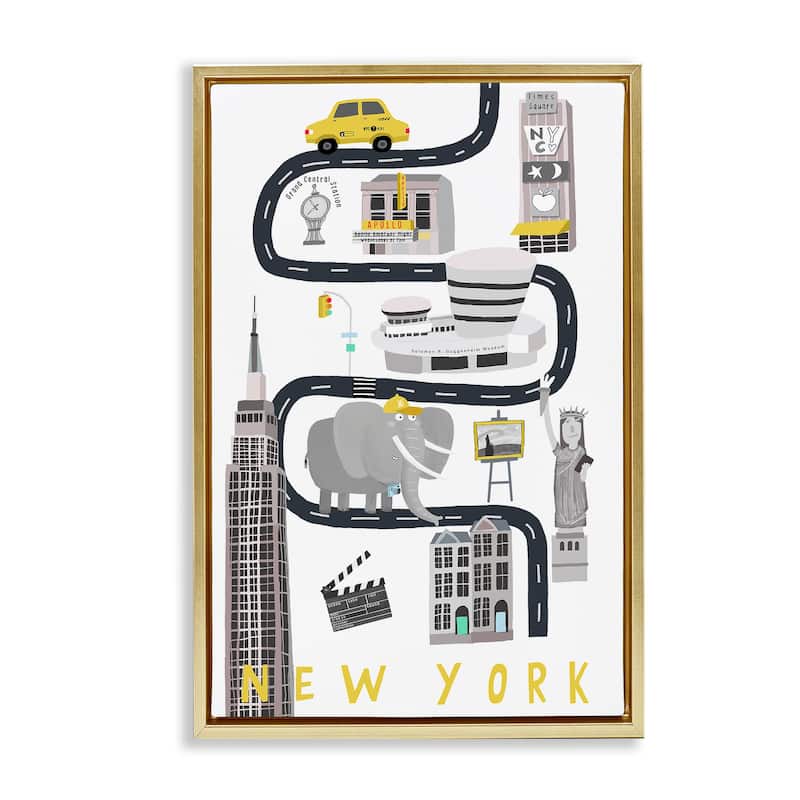 Stupell New York Whimsical Travel City Framed Floater Canvas Wall Art Design By Carla Daly - 17 x 25 - Gold