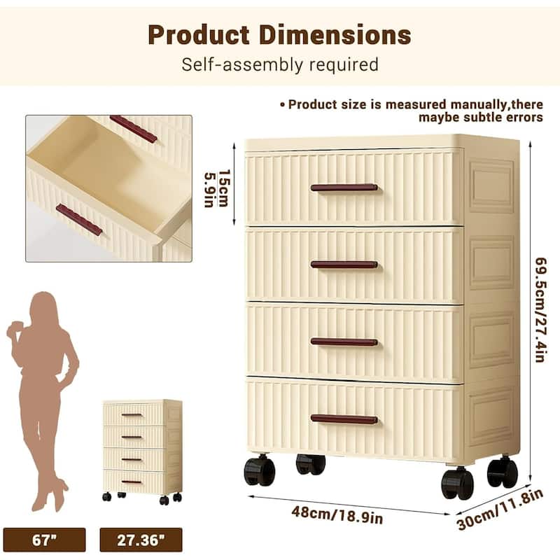 4 or 5 Layers Plastic Drawer Storage Cabinet Bedside Table with Handle
