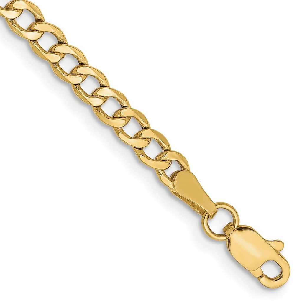 Curata 10k Yellow Gold 3.35mm Semi solid Curb Link Chain Bracelet Options: 7" 8"