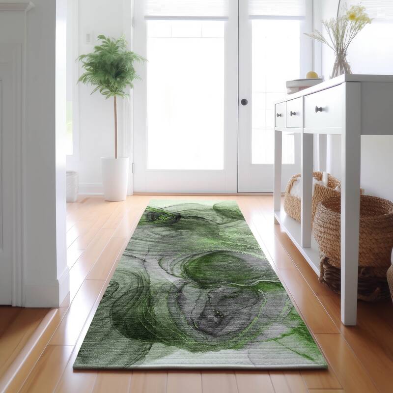 Premium Washable Super Soft Abstract Contemporary Mayfield Rug - Olive - 2' 3" x 7' 6" - Runner