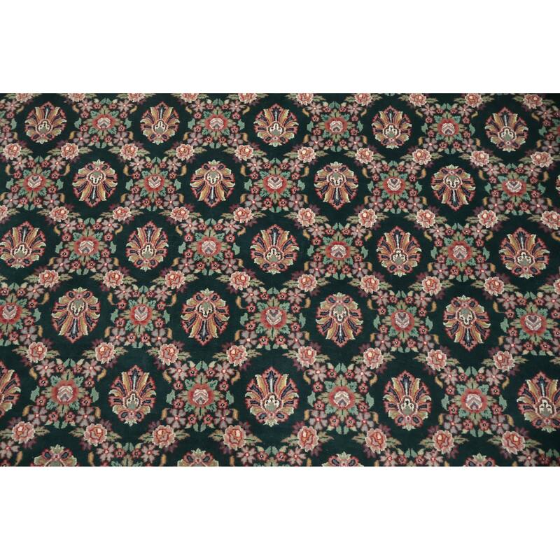 Hand Knotted Oriental 100% Wool Carpet Traditional All-Over Green Kashan Area Rug - 9' 11'' X 7' 11''