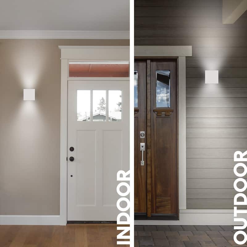 Luxrite Square LED Up and Down Wall Sconces Set of 2, Metal, 5CCT 2700K-5000K, 15W, 1000LM, IP65 Waterproof, ETL - White