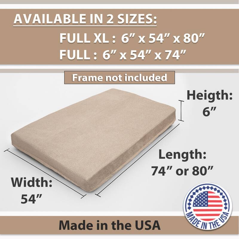 Memory Foam Infused Futon Mattress Full XL - Washable Removable Cover, Thick Foldable Sofa Bed Cushion (Frame NOT Included)